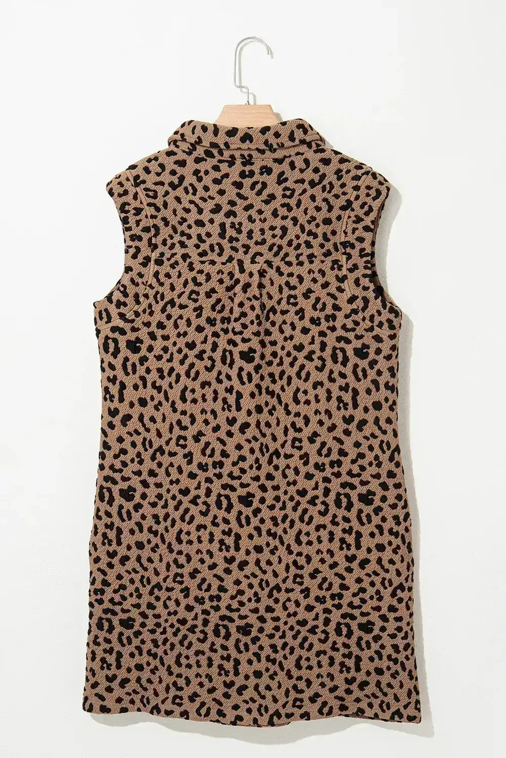 Khaki Leopard Print V Neck Sleeveless Collared Mini Dress - Femstylo