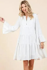 Mittoshop Tiered Notched Flare Sleeve Dress - Femstylo