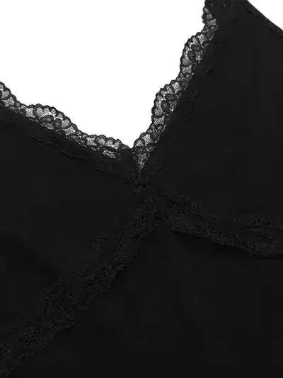 Lace Detail Slit V-Neck Lounge Dress - Femstylo