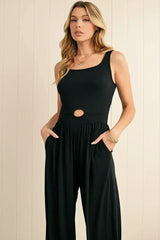 Black Solid Color Cutout Wide Leg Jumpsuit - Femstylo
