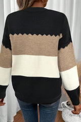 Black Colorblock Crew Neck Drop Shoulder Sweater