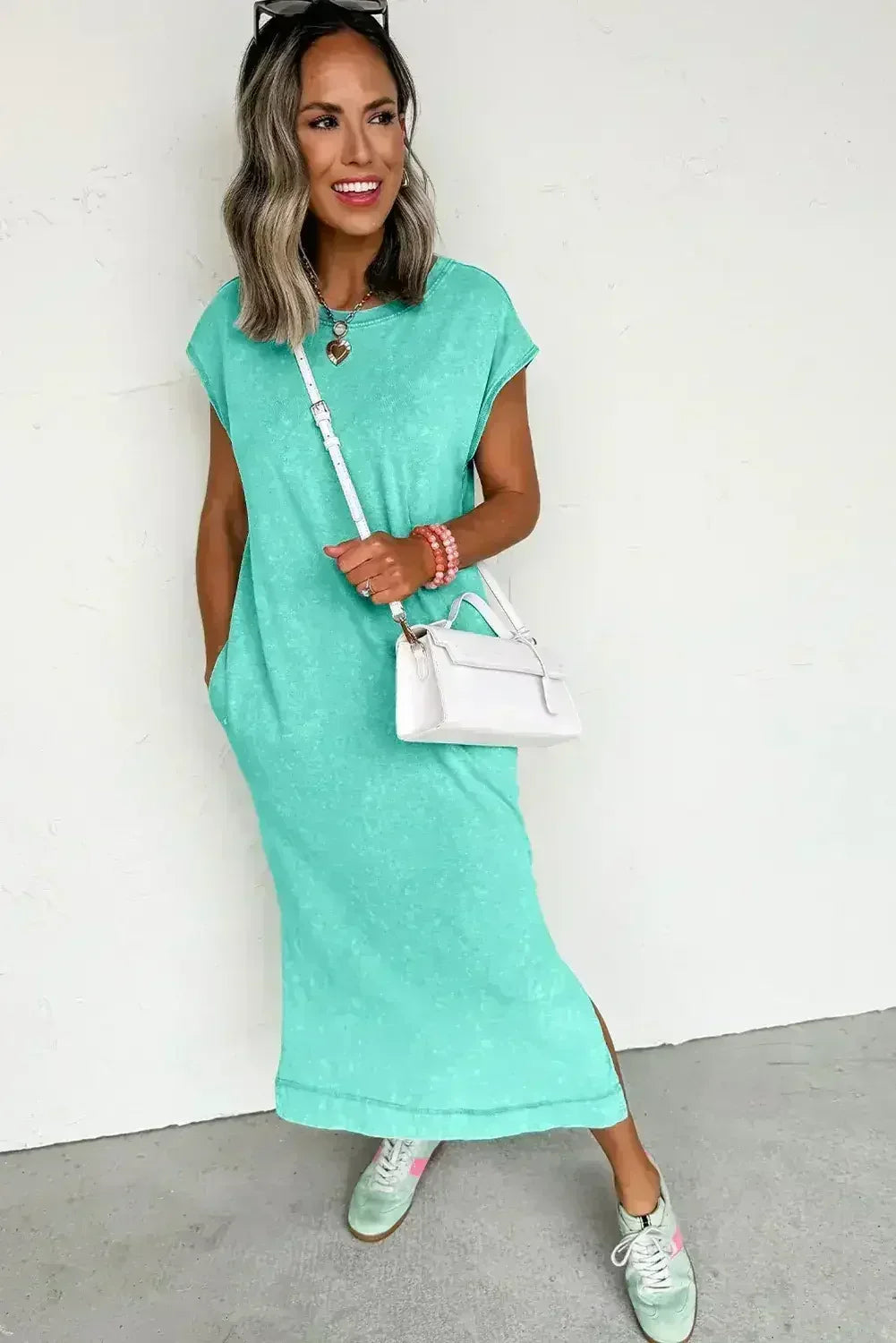 Carrot Mineral Wash Pocketed T-shirt Dress - Femstylo
