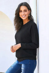 Black French Terry Cotton Blend Sweatshirt - Femstylo
