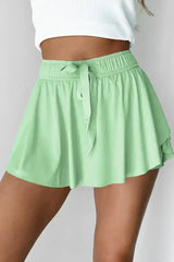 Light Green Drawstring High Waist Lined Tennis Skort - Femstylo