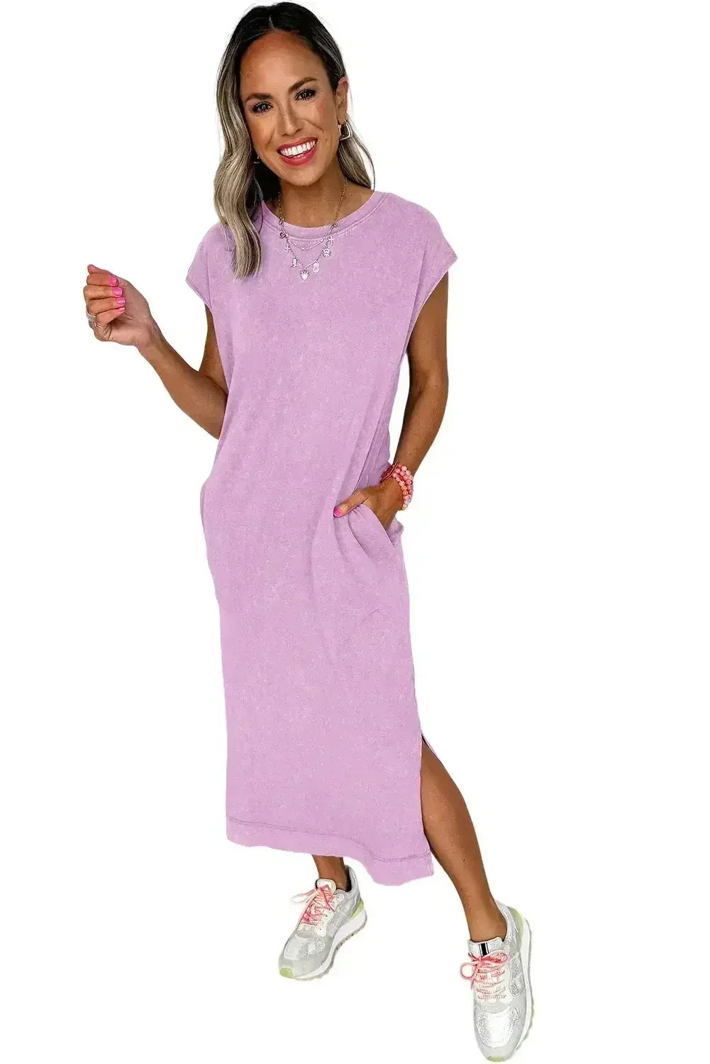 Carrot Mineral Wash Pocketed T-shirt Dress - Femstylo