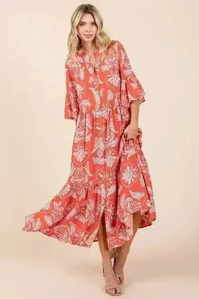 Mittoshop Abstract Leaf Print Tiered Ruffle Dress - Femstylo