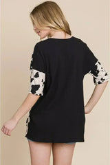 Animal Contrast Ribbed Tee - Edgy Women's Top | Femstylo - Femstylo