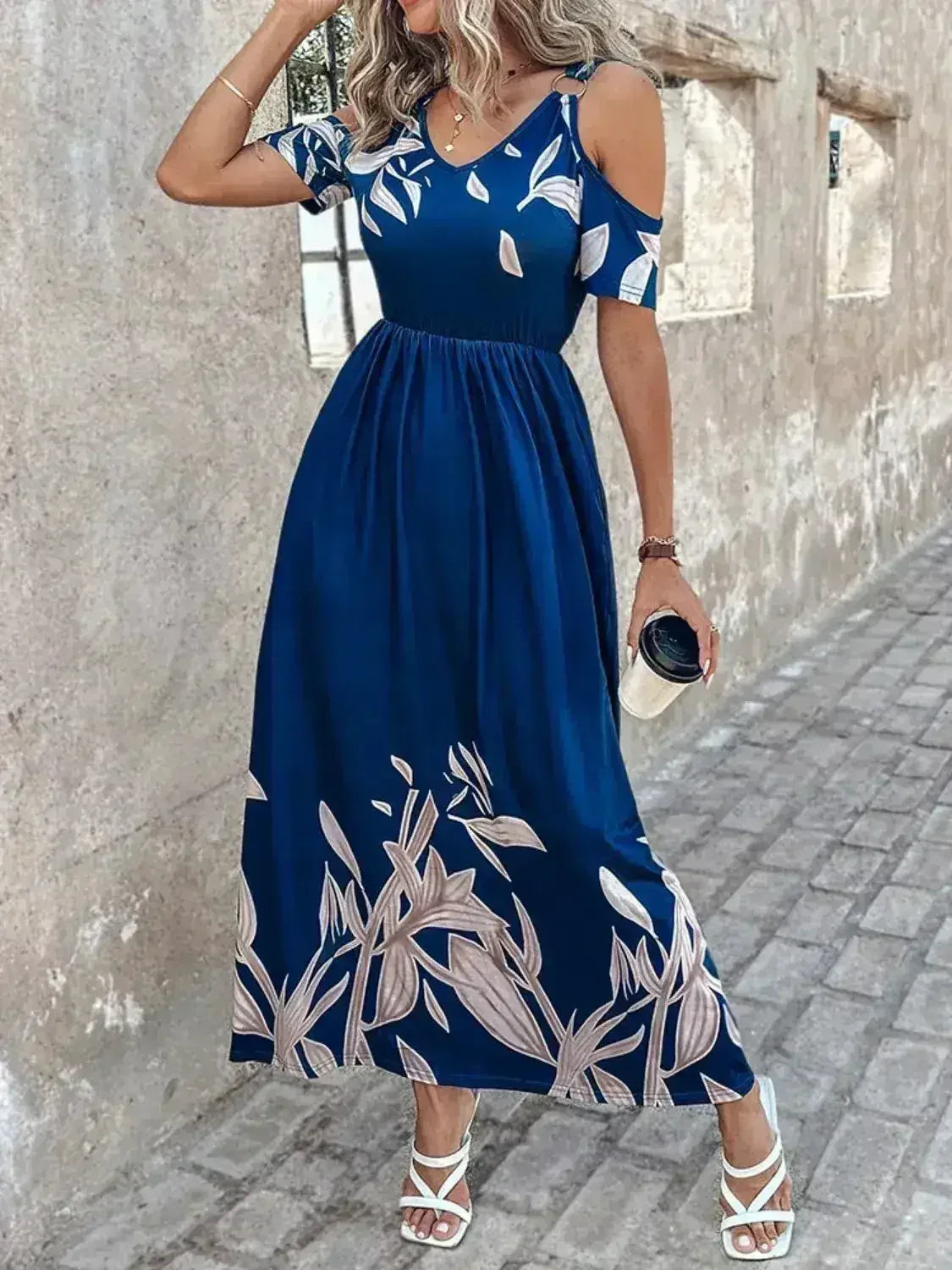 Printed Cold Shoulder Dress - Femstylo
