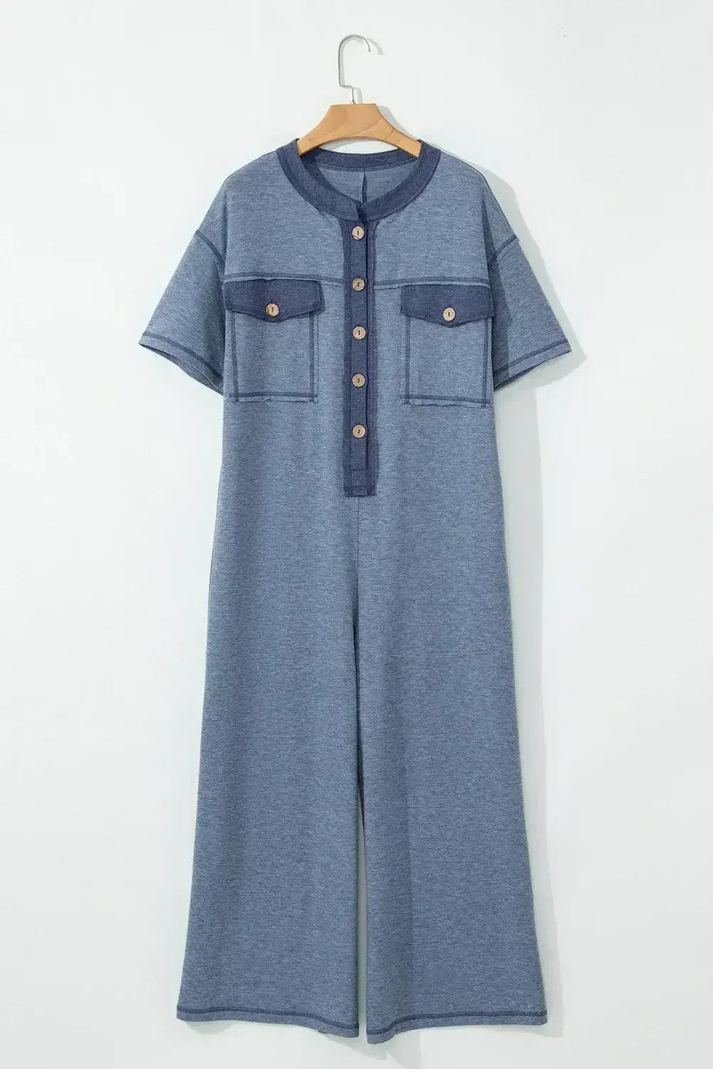 Jet Stream Patchwork Pocket Short Sleeve Jumpsuit - Femstylo