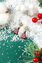 Fiery Red Pearl Embellished Christmas Tree Snowflake Earrings