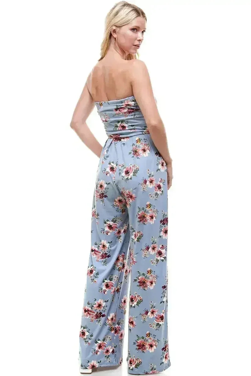 Women Floral Strapless Jumpsuit - Femstylo