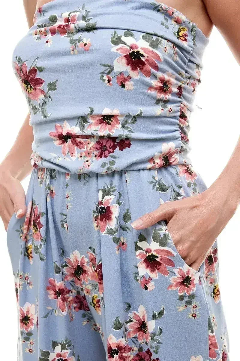 Women Floral Strapless Jumpsuit - Femstylo