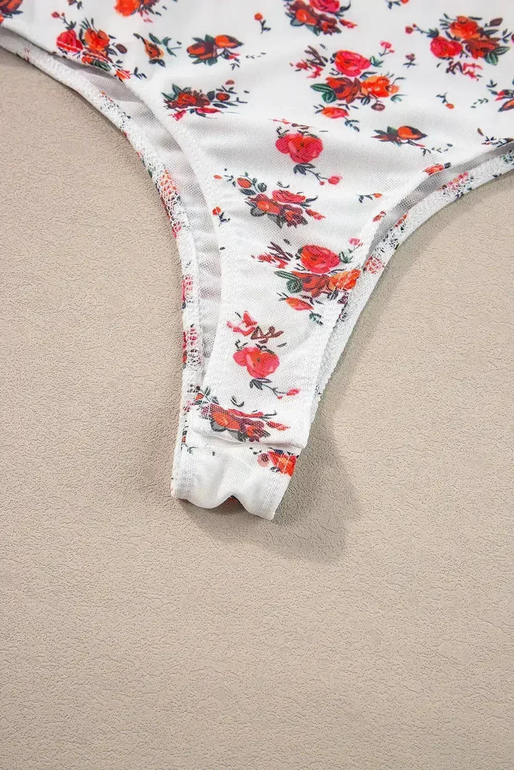 White Floral V Cut Frilled Trim Spaghetti Straps Bodysuit - Femstylo