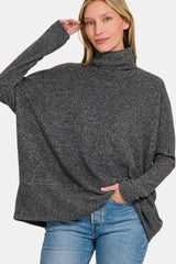 Zenana Full Size Brushed Melange Hacci Turtleneck Sweater - Femstylo