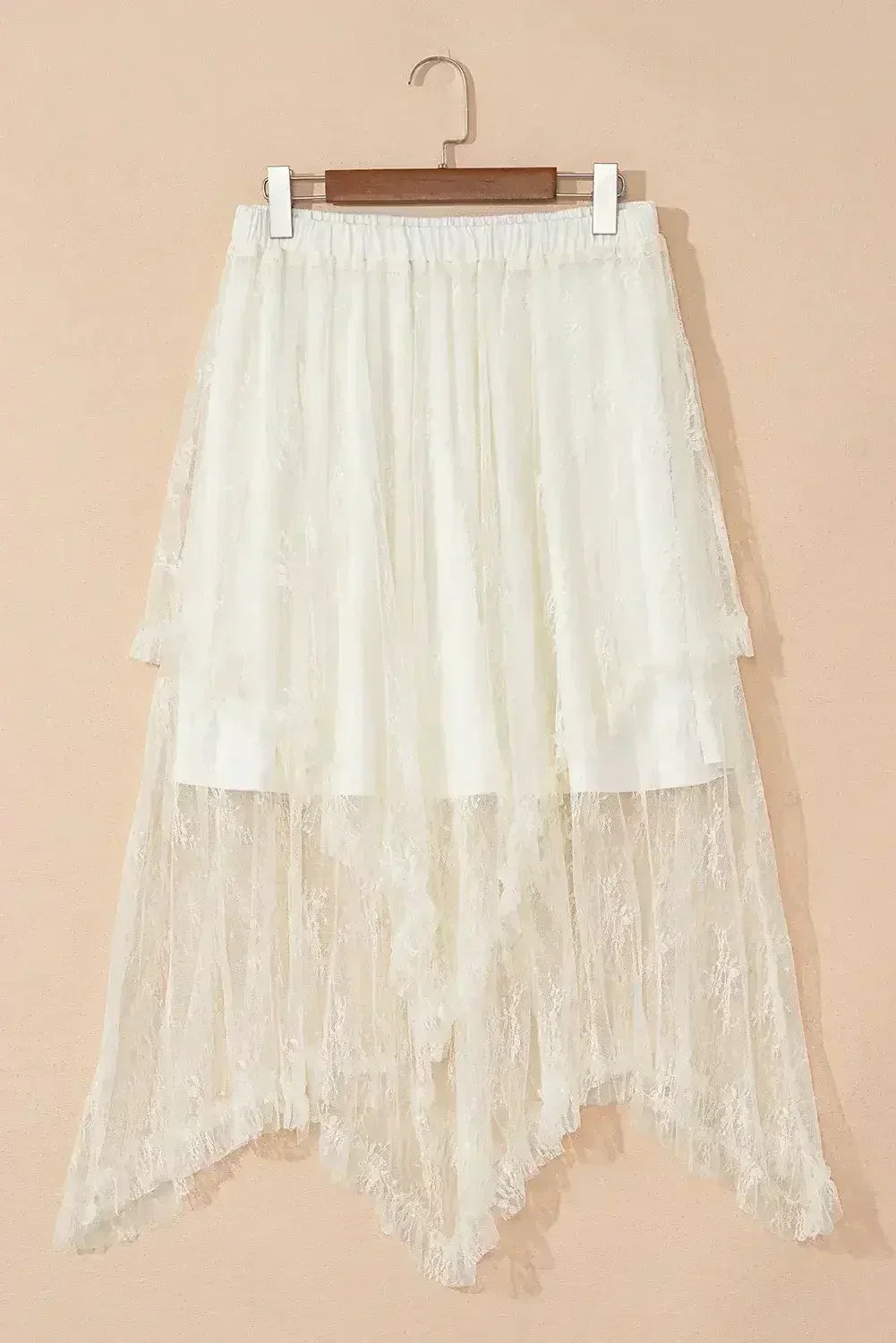 Beige Lace Cascading Tiered High Waist Maxi Skirt - Femstylo