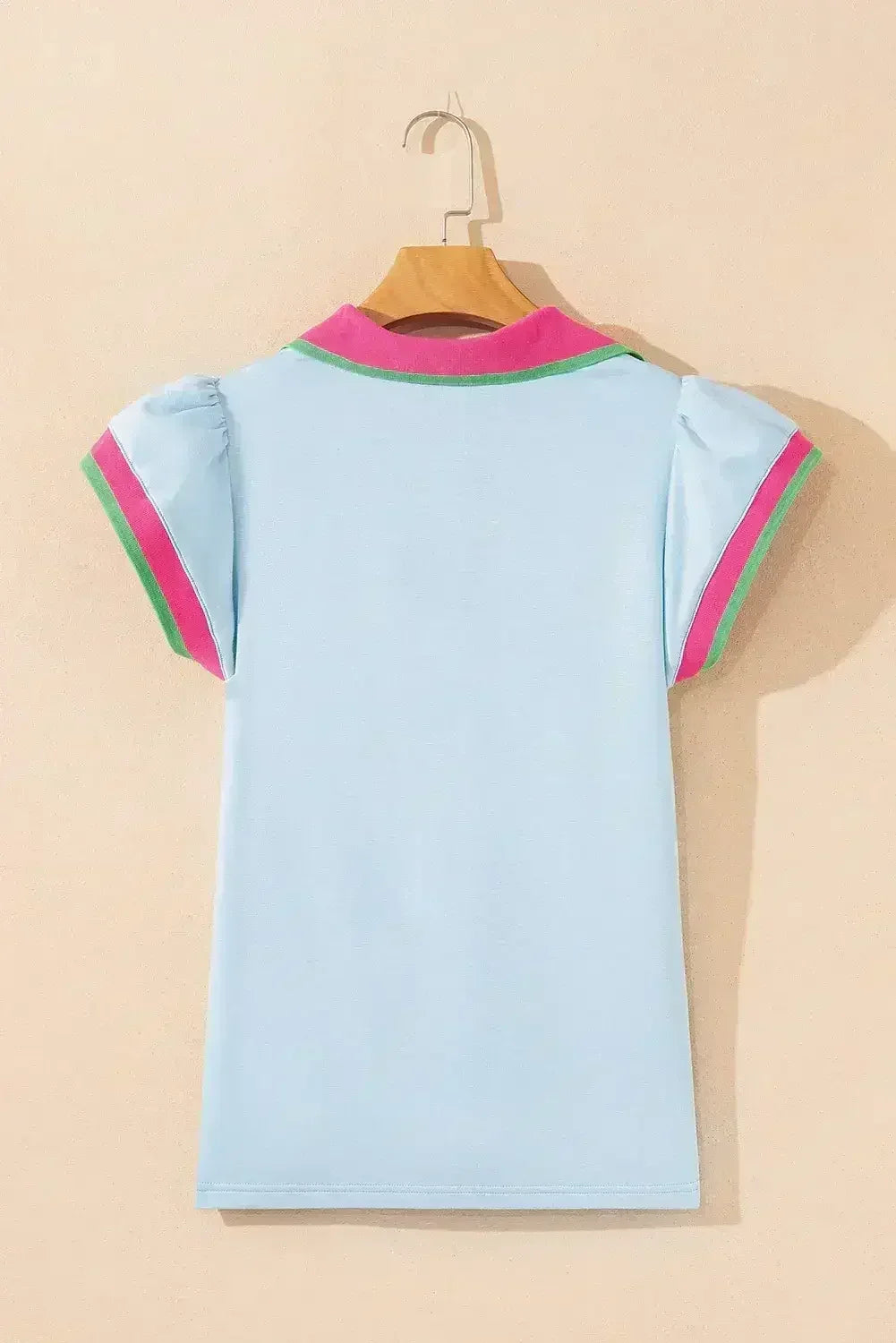 Beau Blue Color Collared V Neck Ruffle Sleeve Blouse | Femstylo - Femstylo
