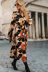 Floral Pleated Shirt Dress - Waist Tie Midi Dress | Femstylo
