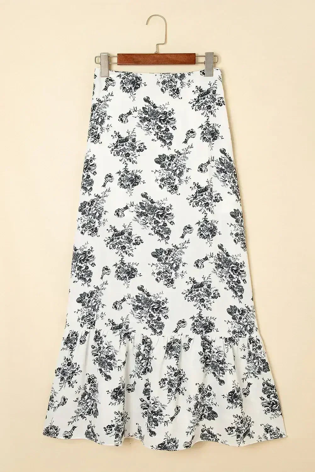 Sky Blue Boho Floral High Waist Ruffle Split Maxi Skirt - Femstylo