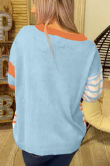 Orange Striped Colorblock Pullover Sweater
