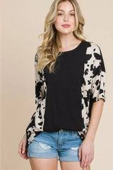 Animal Contrast Ribbed Tee - Edgy Women's Top | Femstylo - Femstylo
