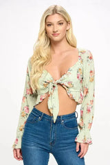 Boho Tie-Front Crop Top with Ruffle Details - Femstylo