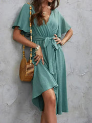 Surplice Flutter Sleeve Tie Wrist Midi Dress – Femstylo - Femstylo