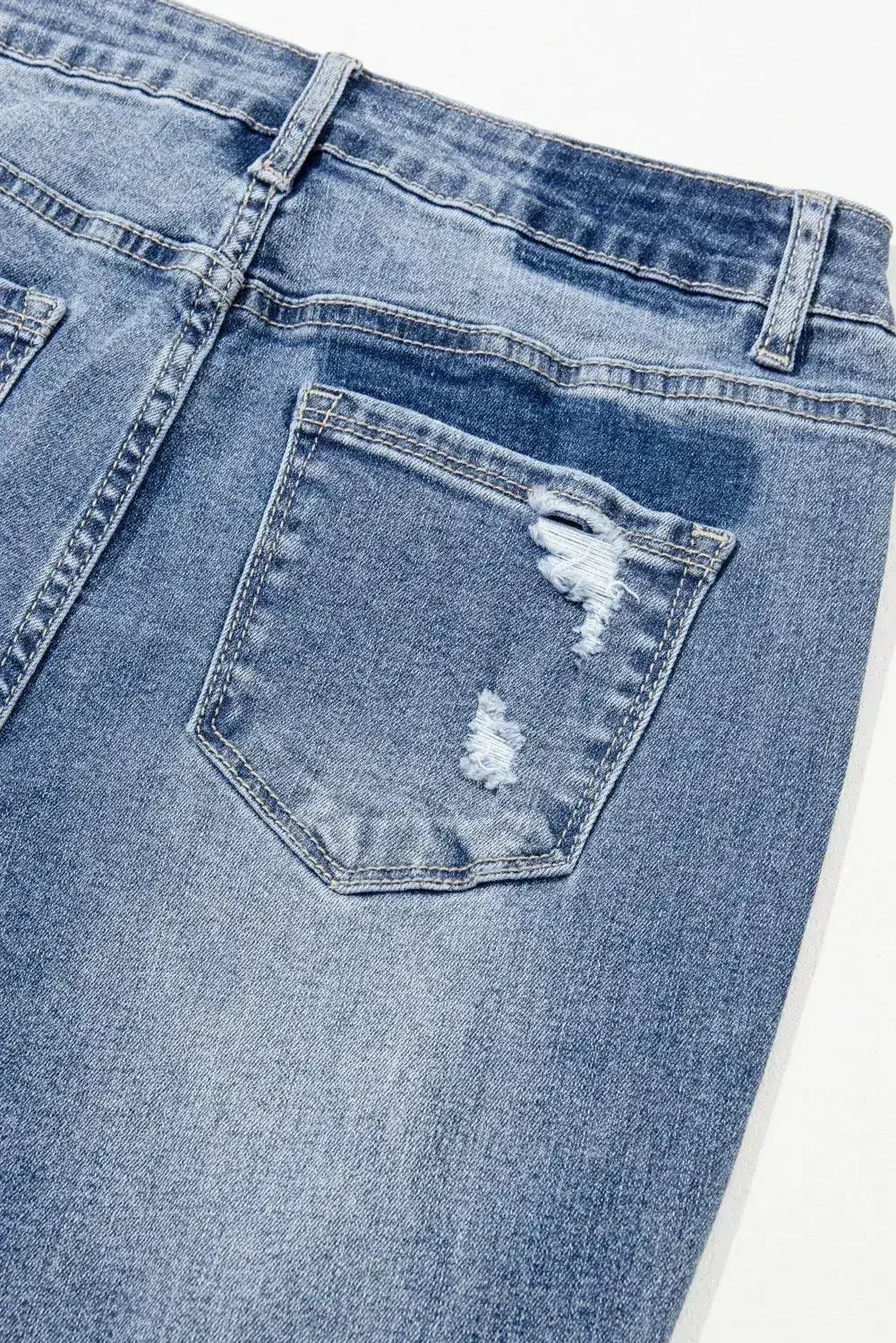 Dusk Blue High Rise Ripped Distressed Hem Flared Jeans - Femstylo