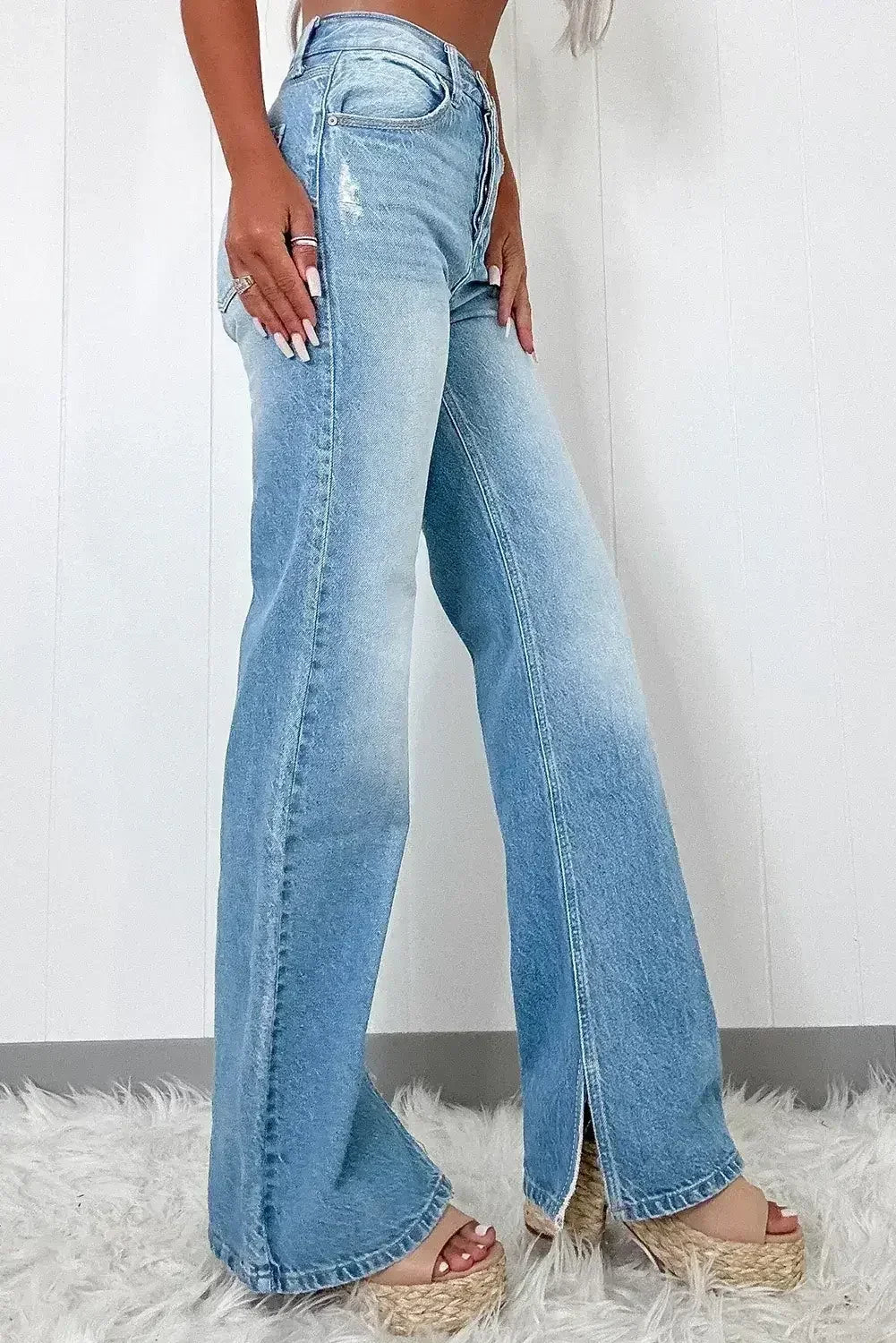 Myosotis Ripped High Rise Slit Jeans - Femstylo