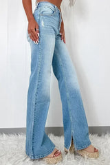 Myosotis Ripped High Rise Slit Jeans - Femstylo
