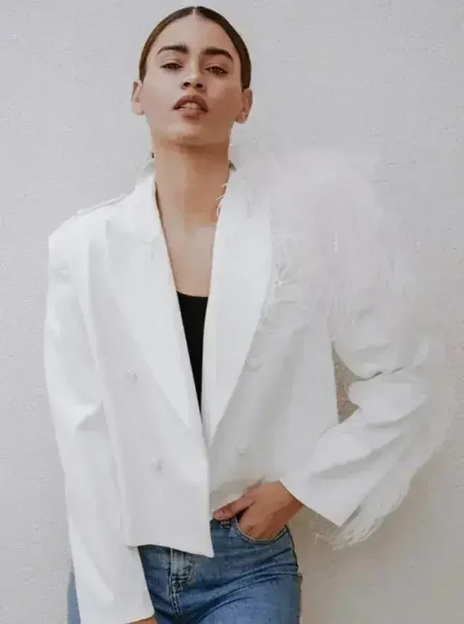 Lydia Ostrich Feather Blazer - Femstylo
