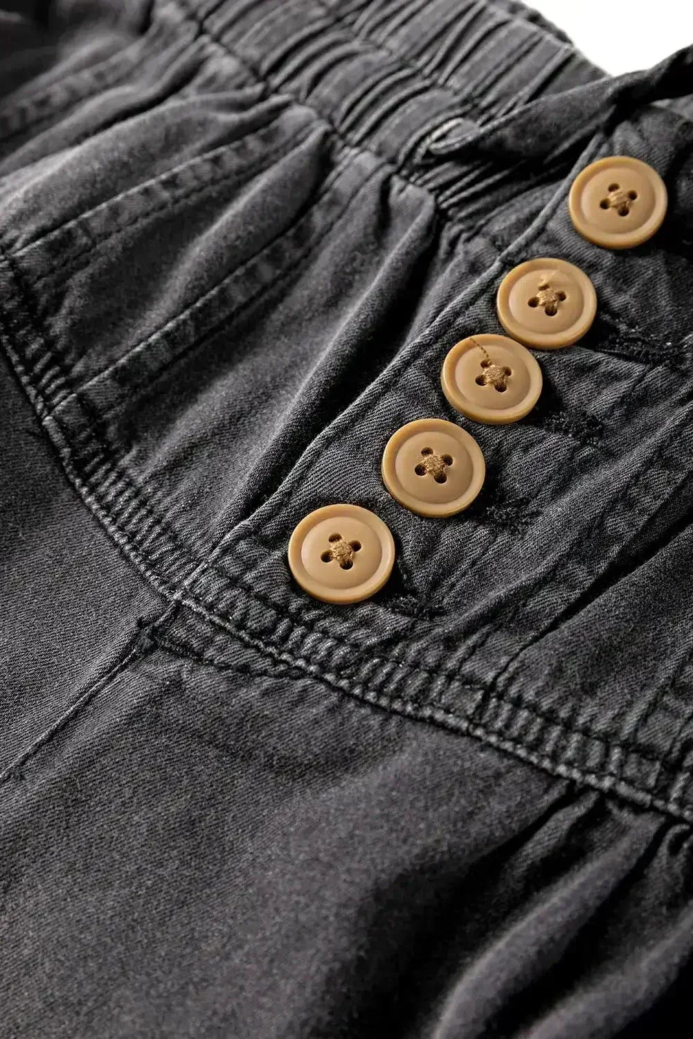 Carbon Grey Mineral Wash Button High Waist Wide Leg Jeans - Femstylo