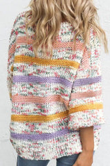 Contrast Stripes Round Neck Long Sleeve Sweater - Femstylo