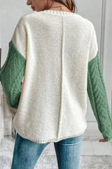 Color Block Round Neck Long Sleeve Sweater - Femstylo