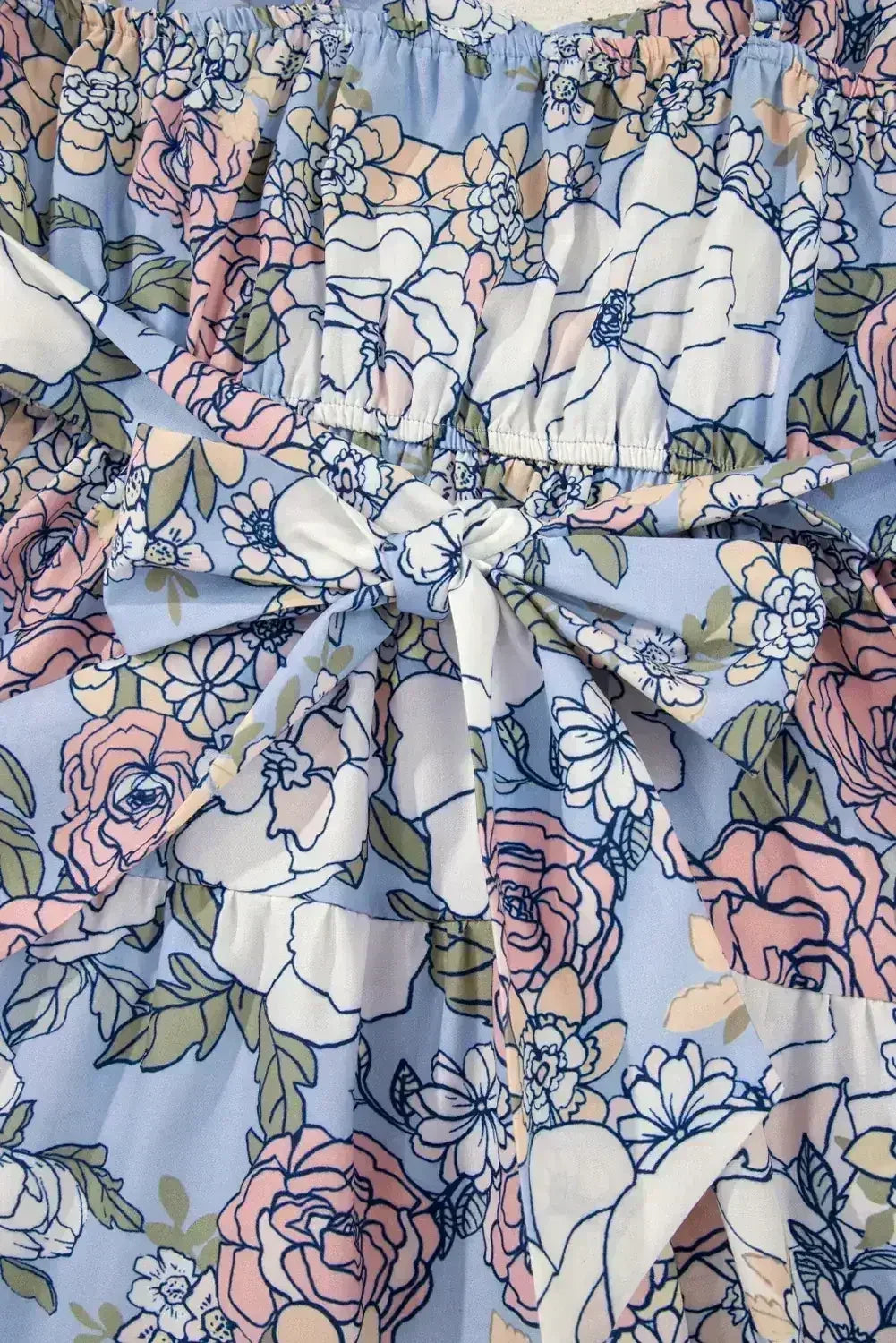 Sky Blue Floral Tiered Patchwork Spaghetti Strap Vacation Dress - Femstylo