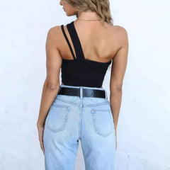 One shoulder drawstring sexy crop top Elegant bodycon women - Femstylo