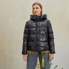Short women winter coat parkas warm hooded shiny jacket coat Ladies - Femstylo