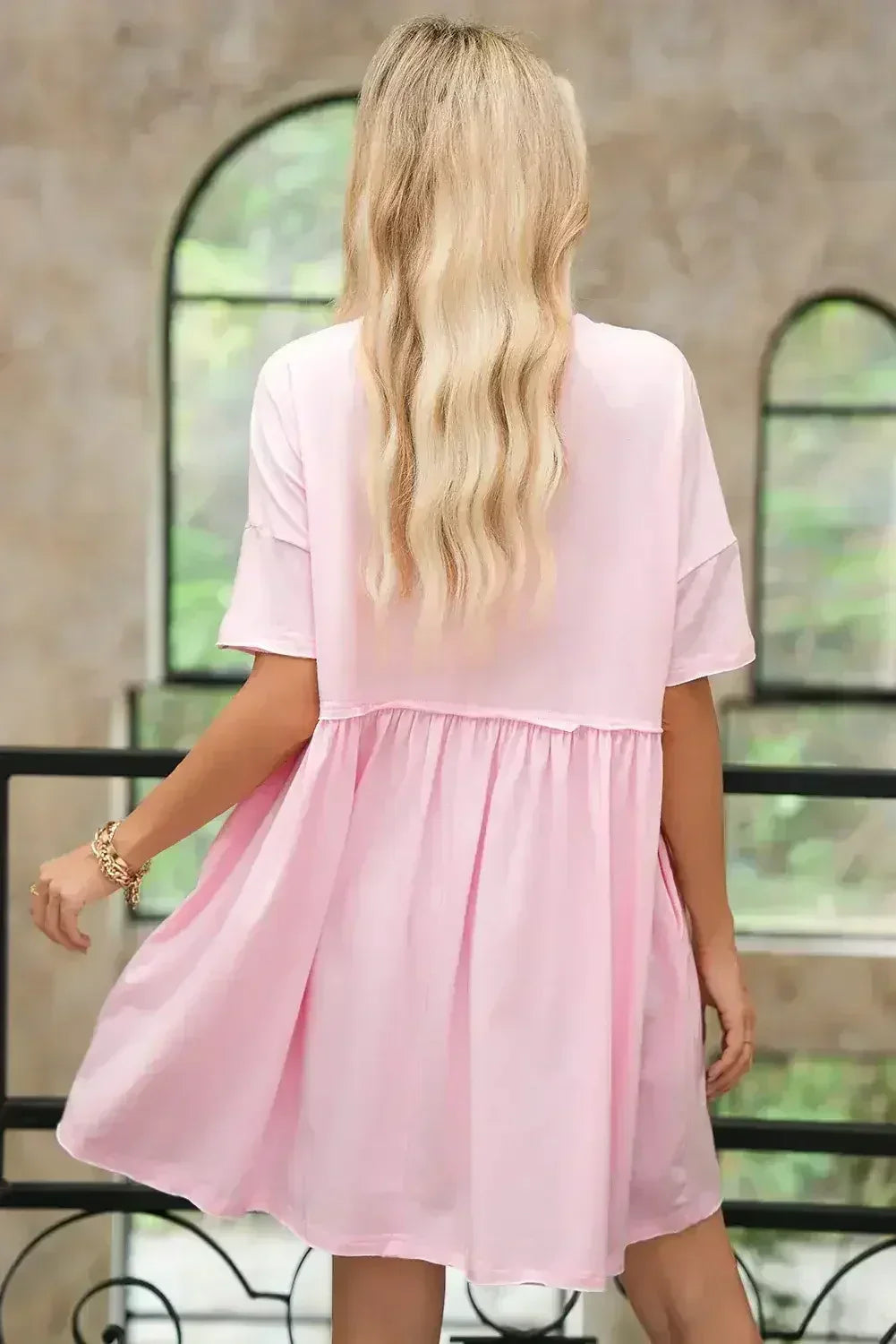 Sky Blue Solid Color Pocket Raw Edge Babydoll Dress - Femstylo