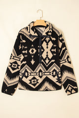 Black Vintage Geometric Half Zip Plush Sweatshirt