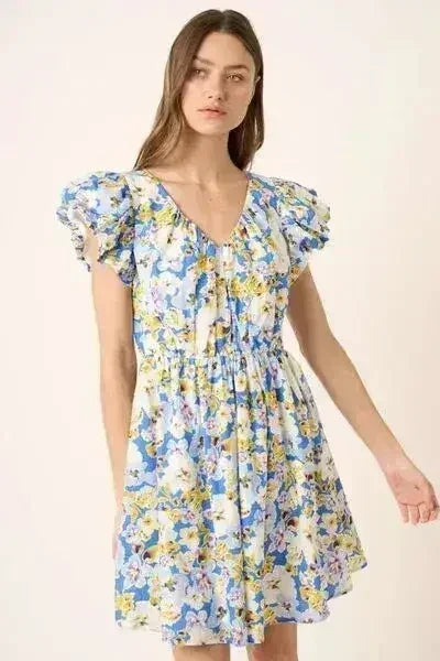 Mittoshop Floral V-Neck Cap Sleeve Mini Dress - Femstylo
