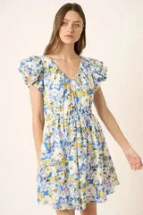 Mittoshop Floral V-Neck Cap Sleeve Mini Dress - Femstylo