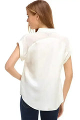 Rolled Sleeve Button-Up Satin Blouse - Femstylo