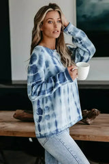 Blue White Tie-dye Print Knit Sweater - Femstylo