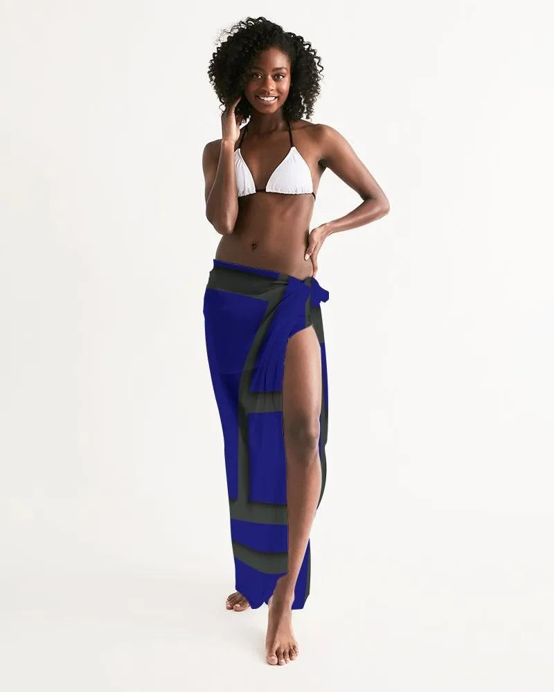 Sheer Sarong Swimsuit Cover Up Wrap / Geometric Dark Blue and Black