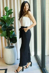Dress Day Marvelous in Manhattan One-Shoulder Jumpsuit in White/Black - Femstylo