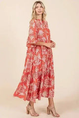 Mittoshop Abstract Leaf Print Tiered Ruffle Dress - Femstylo