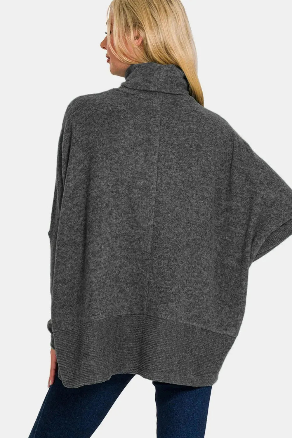 Zenana Full Size Brushed Melange Hacci Turtleneck Sweater - Femstylo