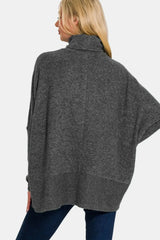 Zenana Full Size Brushed Melange Hacci Turtleneck Sweater - Femstylo