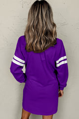 Tillandsia Purple Preppy Striped Sleeve Loose Mini Dress