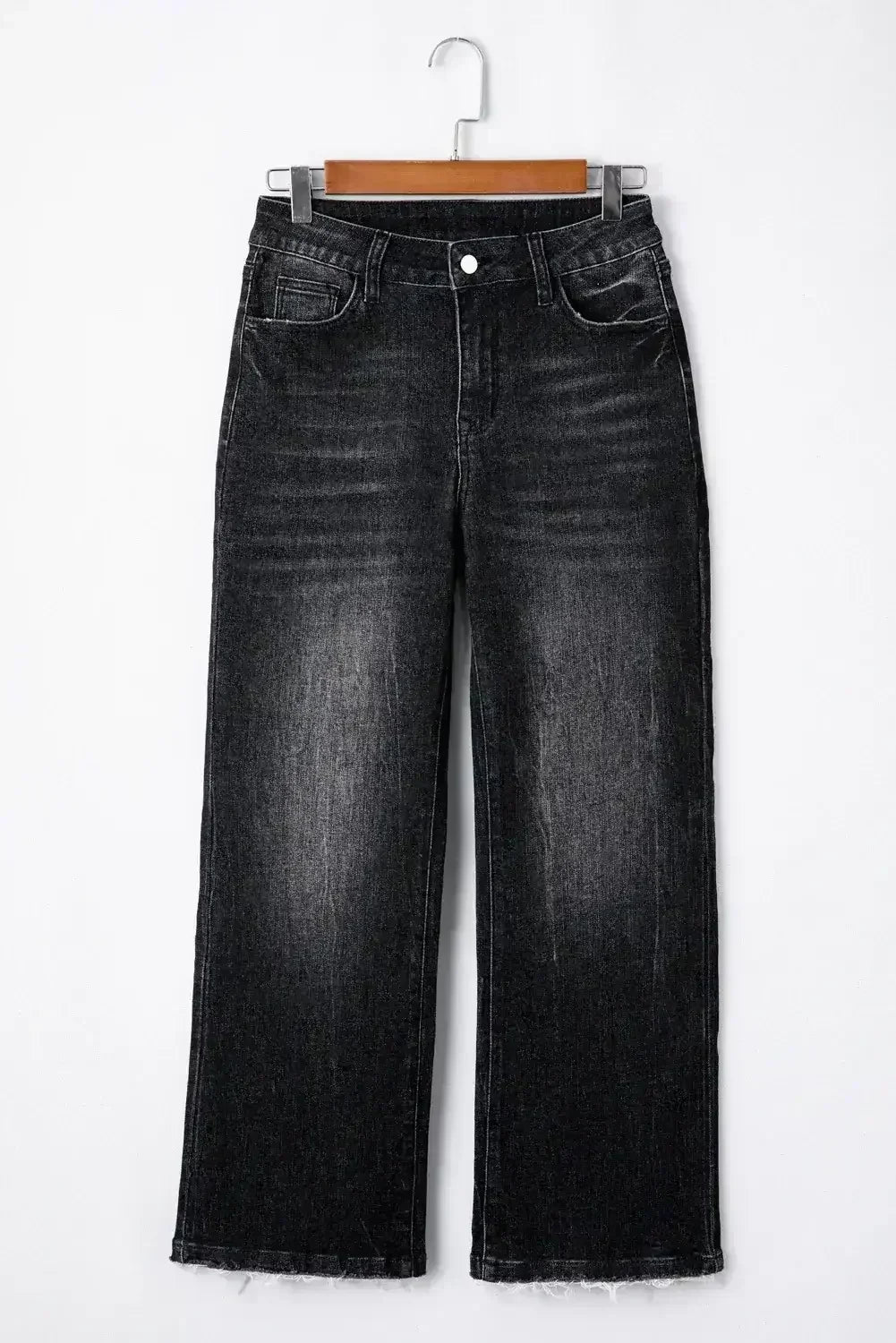 Sail Blue Mineral Wash Raw Hem High Waist Flared Jeans - Femstylo