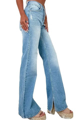 Myosotis Ripped High Rise Slit Jeans - Femstylo